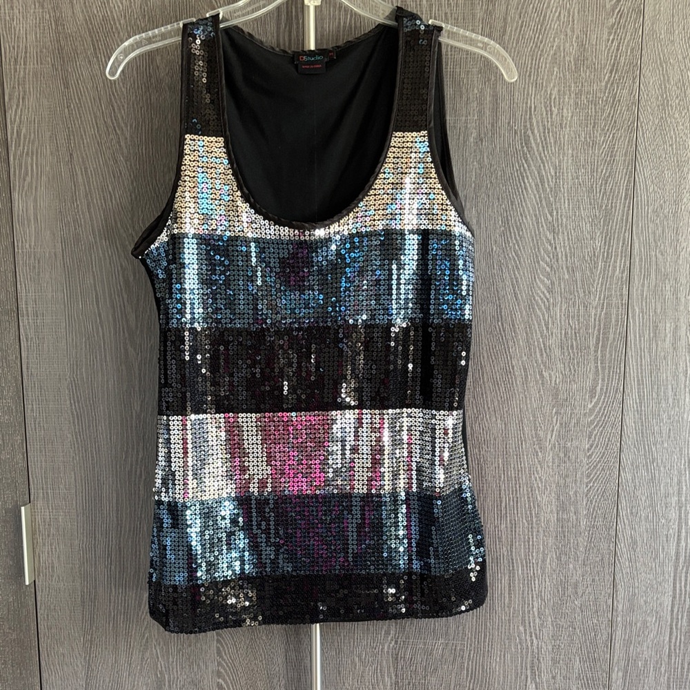 D StudioBlack and Silver Sequin Tank Top